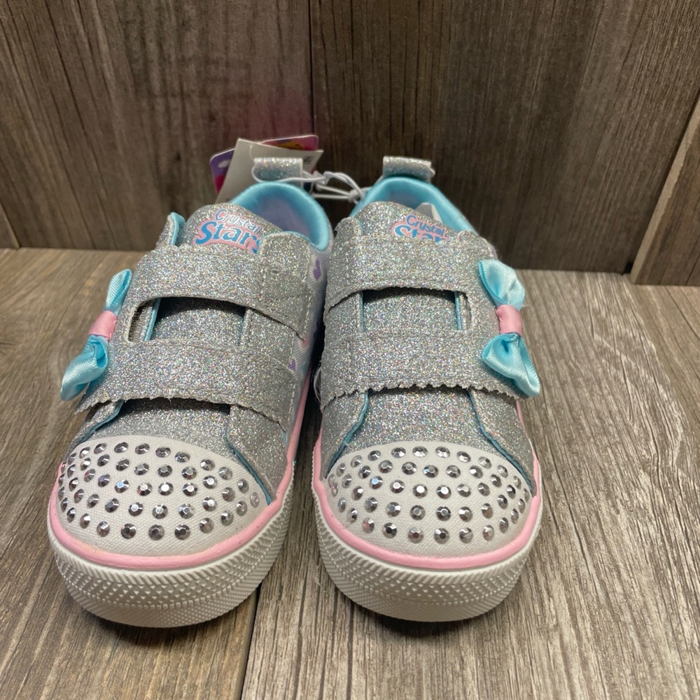 Sport by Skechers Lights Crystal Stars Sparkle Silver Blue Pink Girls Size 8 - Picture 4 of 15